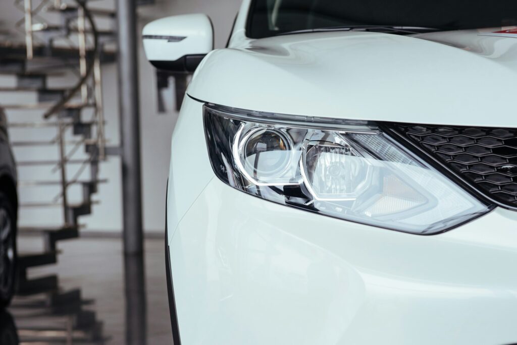 Headlights and hood of sport car